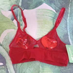 Glitter Titties Heart Mesh Bralette (Red) *Brand New*